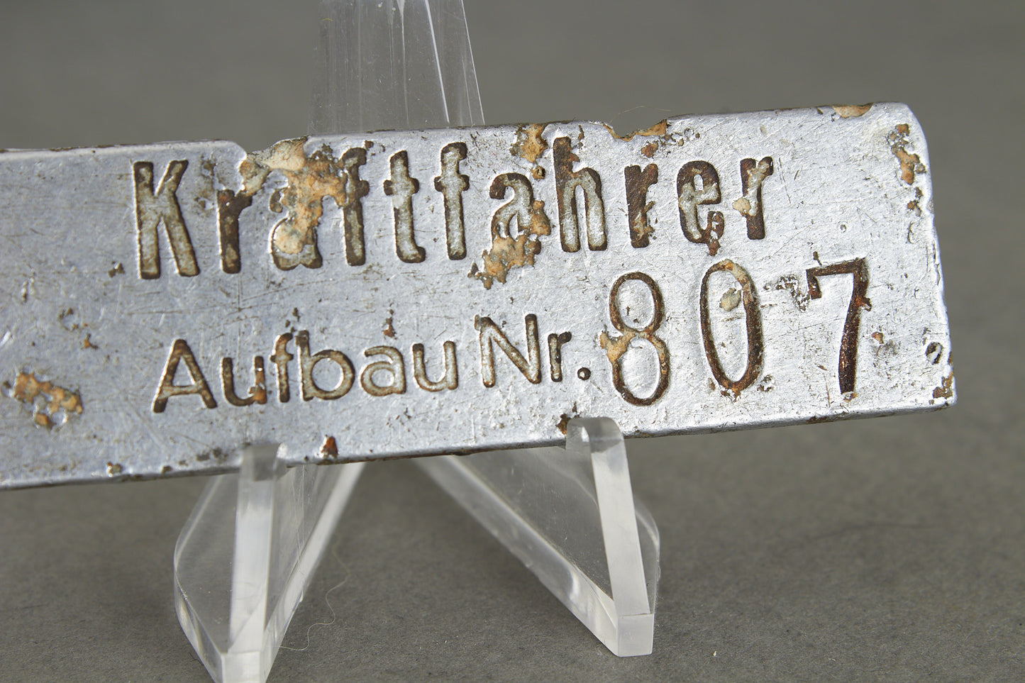 "Kraftfahrer Aufbaunummer" Chassis number. Original.