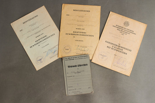 Wehrmacht "Kraftfahrbewährungsabzeichen" Urkunde Grouping. Original.