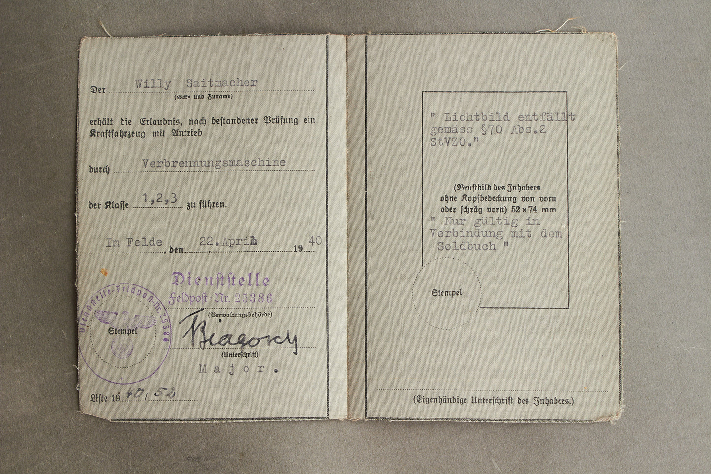 Wehrmacht "Kraftfahrbewährungsabzeichen" Urkunde Grouping. Original.