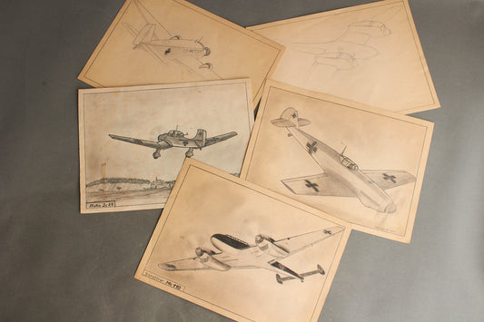 Luftwaffe. 5 Hand-drawn Pictures of Airplanes. Excellent quality and work! Original.