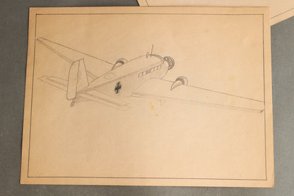 Luftwaffe. 5 Hand-drawn Pictures of Airplanes. Excellent quality and work! Original.