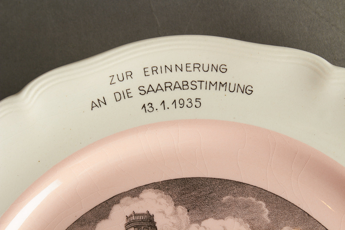Memorial Porcelain Plate "Zur Erinnerung an die Saarabstimmung 13.01.1935". Original.