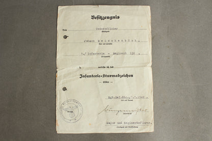 "Infanterie-Sturmabzeichen" in Silver Urkunde. Original.
