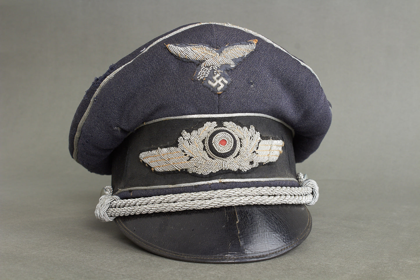 Early "Droptail" Luftwaffe Officer Visor Cap. Original.