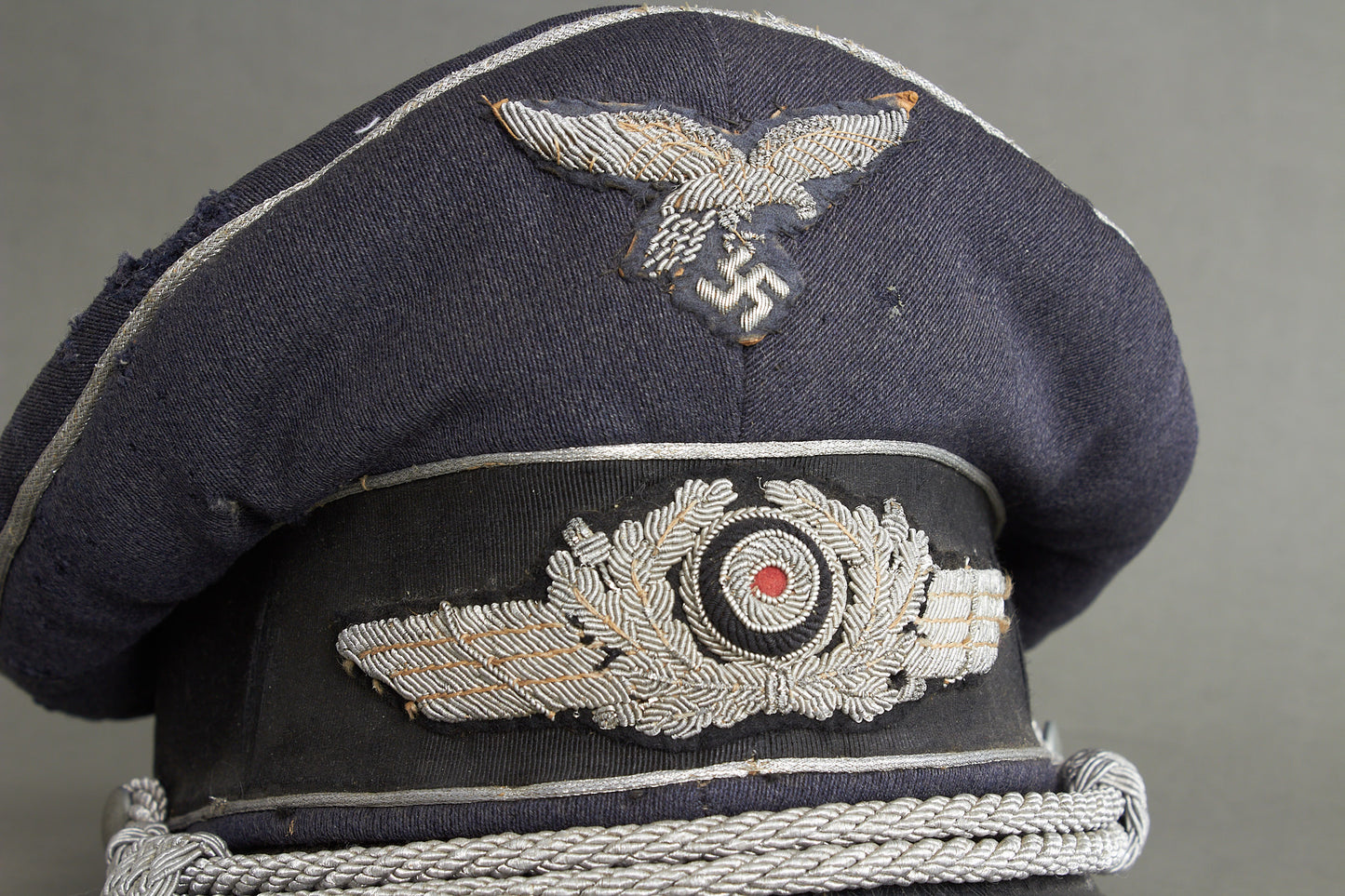 Early "Droptail" Luftwaffe Officer Visor Cap. Original.