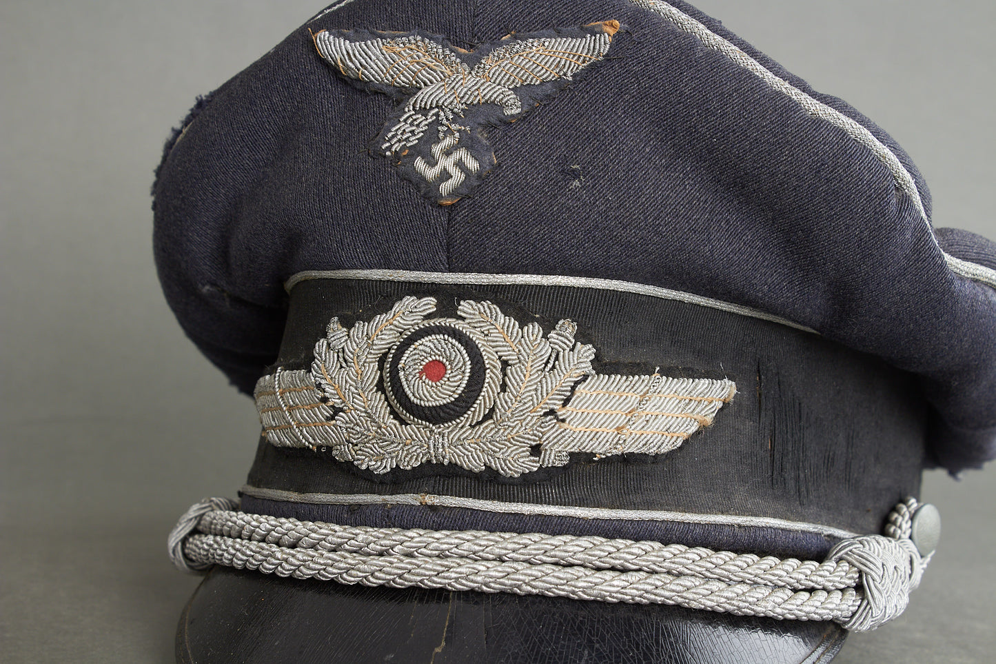 Early "Droptail" Luftwaffe Officer Visor Cap. Original.