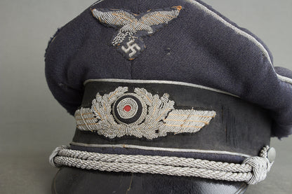Early "Droptail" Luftwaffe Officer Visor Cap. Original.