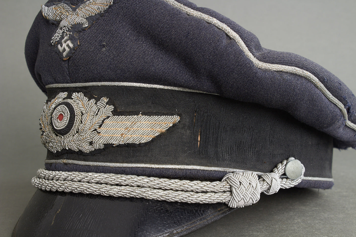 Early "Droptail" Luftwaffe Officer Visor Cap. Original.
