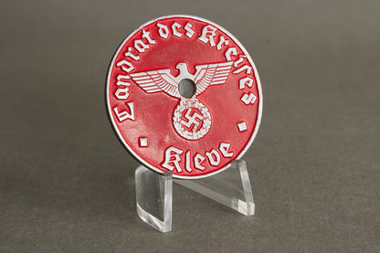 License Plate Tag "Landrat des Kreises Kleve". Original.