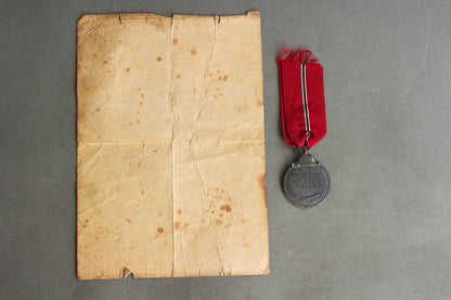 "Winterschlacht im Osten" Medal with Urkunde. Unmarked. Original.