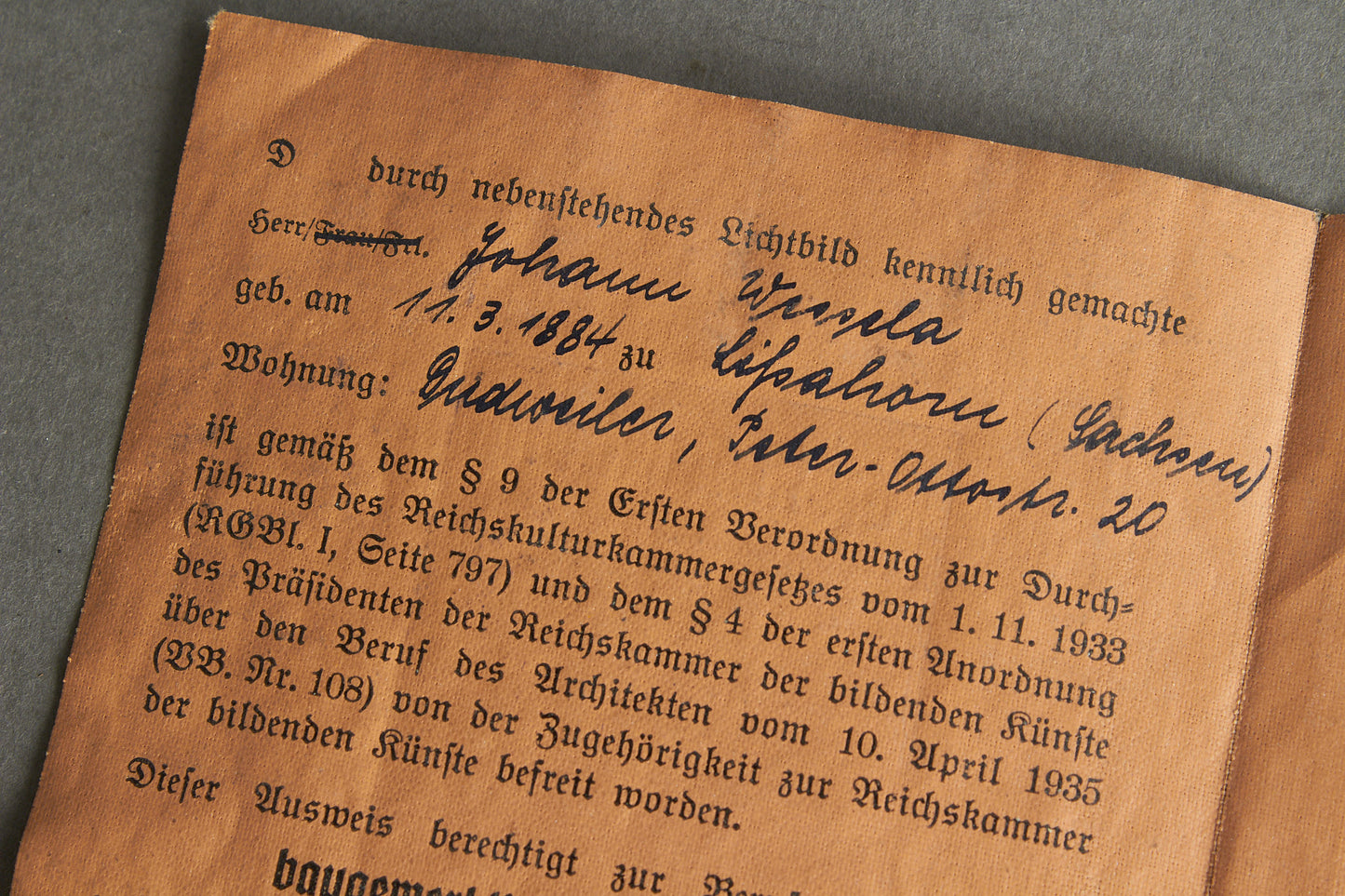 RARE "Reichskulturkammer" "Ausweis" Members identification. Original.