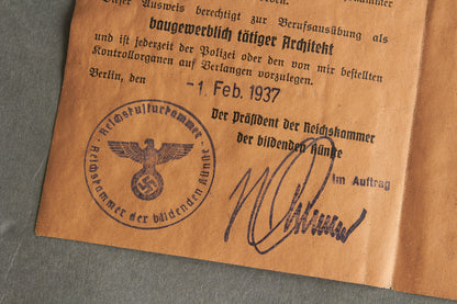 RARE "Reichskulturkammer" "Ausweis" Members identification. Original.