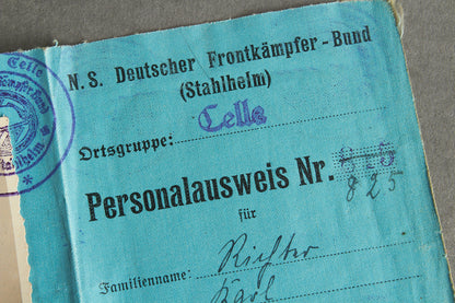 RARE Stahlhelmbund "N.S. Deutscher Frontkämpfer-Bund (Stahlhelm)" "Personalausweis" Members identification. Original.