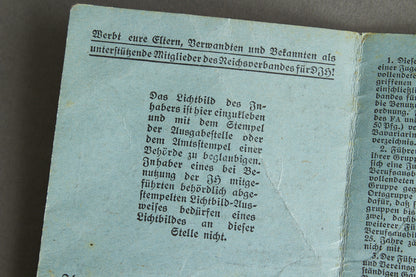 RARE DJH "Reichsverband für Deutsche Jugendherbergen" "Führerausweis" Leaders identification. Original.