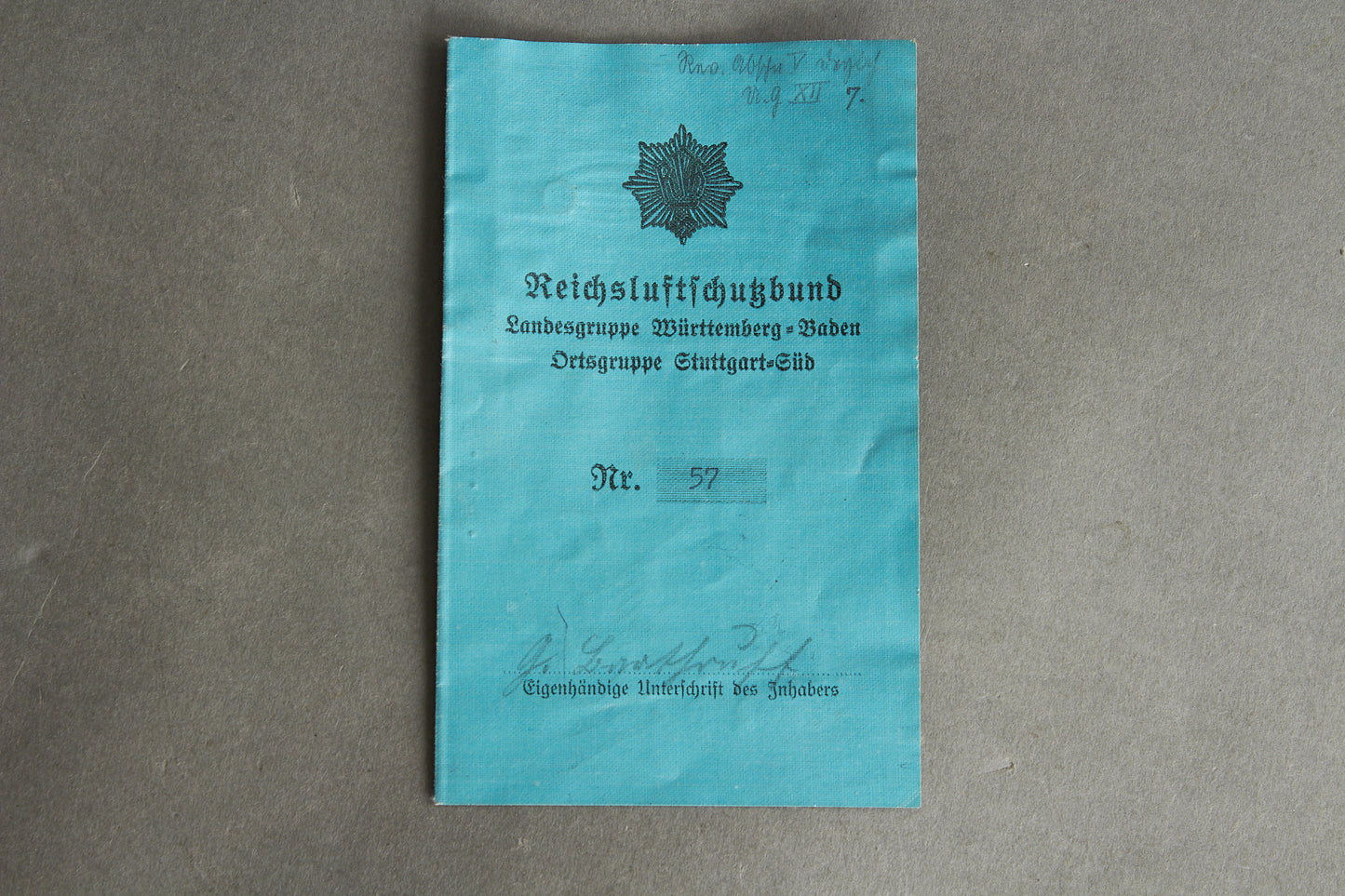 RLB "Reichsluftschutzbund" "Ausweis" Members identification. Rare. Original.