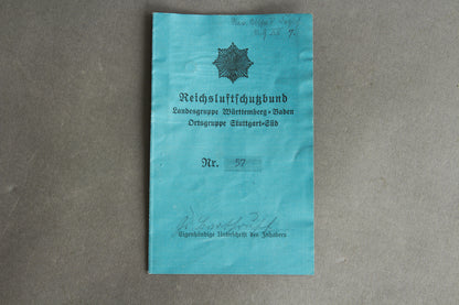 RLB "Reichsluftschutzbund" "Ausweis" Members identification. Rare. Original.