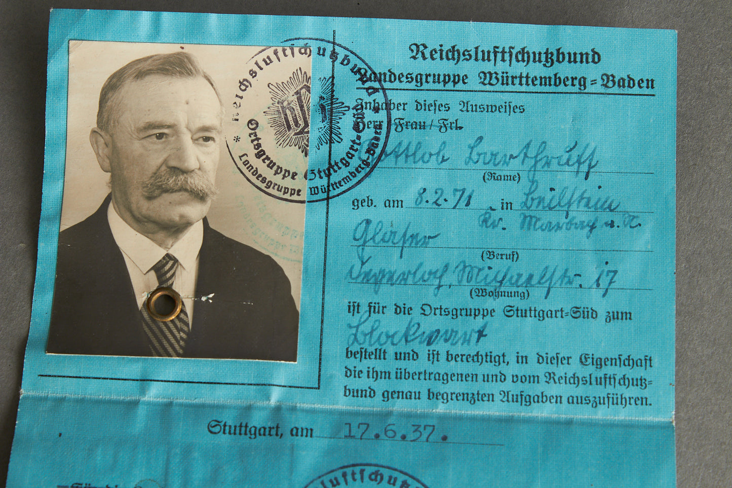 RLB "Reichsluftschutzbund" "Ausweis" Members identification. Rare. Original.