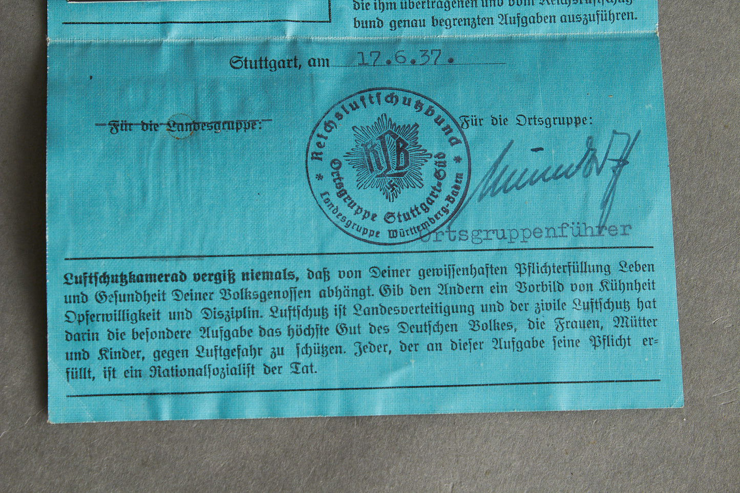 RLB "Reichsluftschutzbund" "Ausweis" Members identification. Rare. Original.